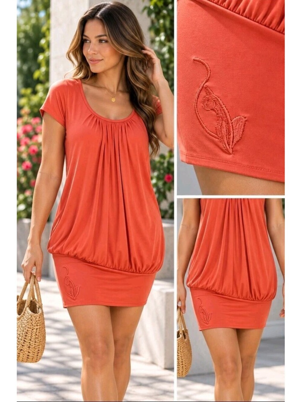 Baby Phat vintage Y2K ruched balloon hem mini dress XL Embroidery Phat orange #5